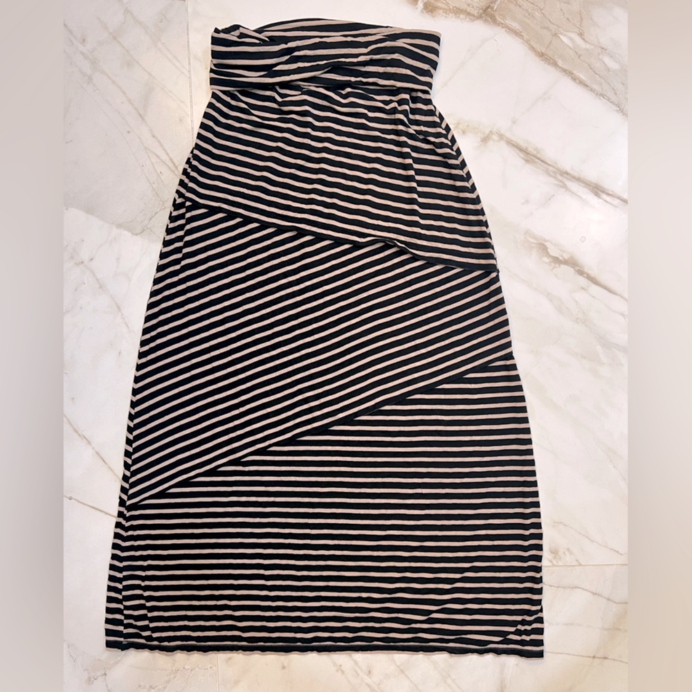 MAX STUDIO Striped Cotton Lightweight Maxi Skirt - Black and Nude Size Large